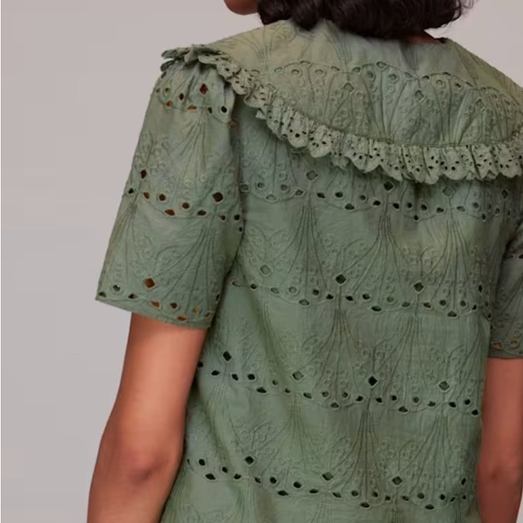 Whistles Khaki Collar Detail Broderie Blouse - Picture 3 of 8